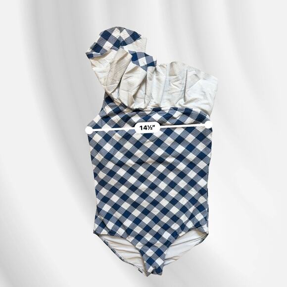 Shoshanna Navy Gingham 1 Shoulder One Pieces swimsuit sz 12 - Picture 6 of 10